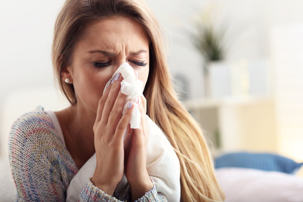 Picture,Showing,Sick,Woman,Sneezing,At,Home